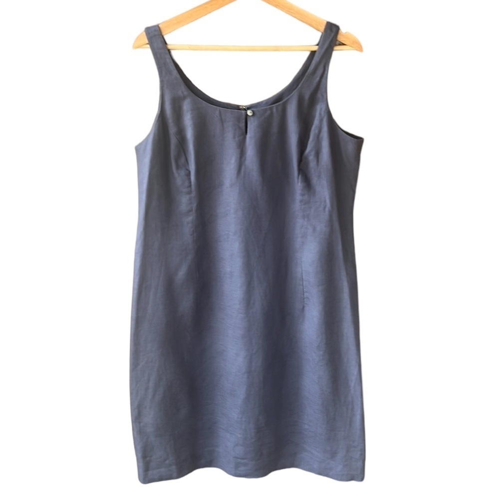 Rafaella Sport 100% Linen Periwinkle Tank Shift Dress Size 12 Below Knee Length